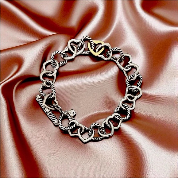 David Yurman 925 Sterling Silver 750 18 Kt Gold David Yurman Heart Bracelet Auth - Picture 1 of 15